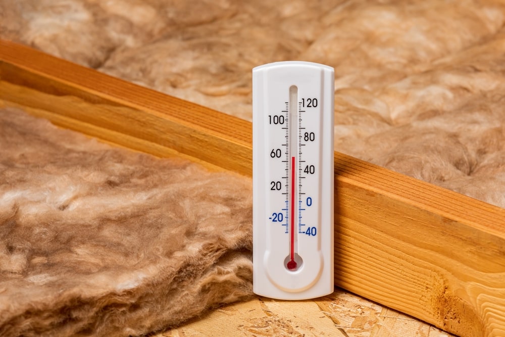 Fiberglass insulation in attic of house with thermometer - What is the R value?